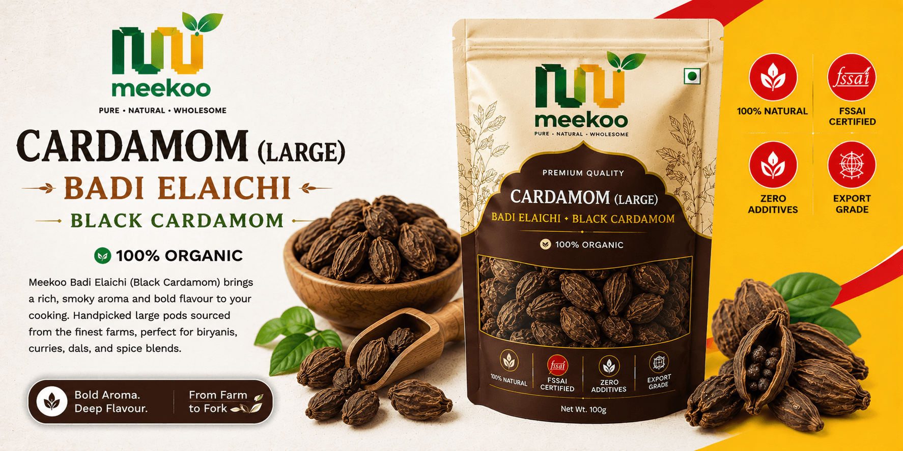 Cardamom (Large) (Badi Elaichi · Black Cardamom) — Meekoo organic