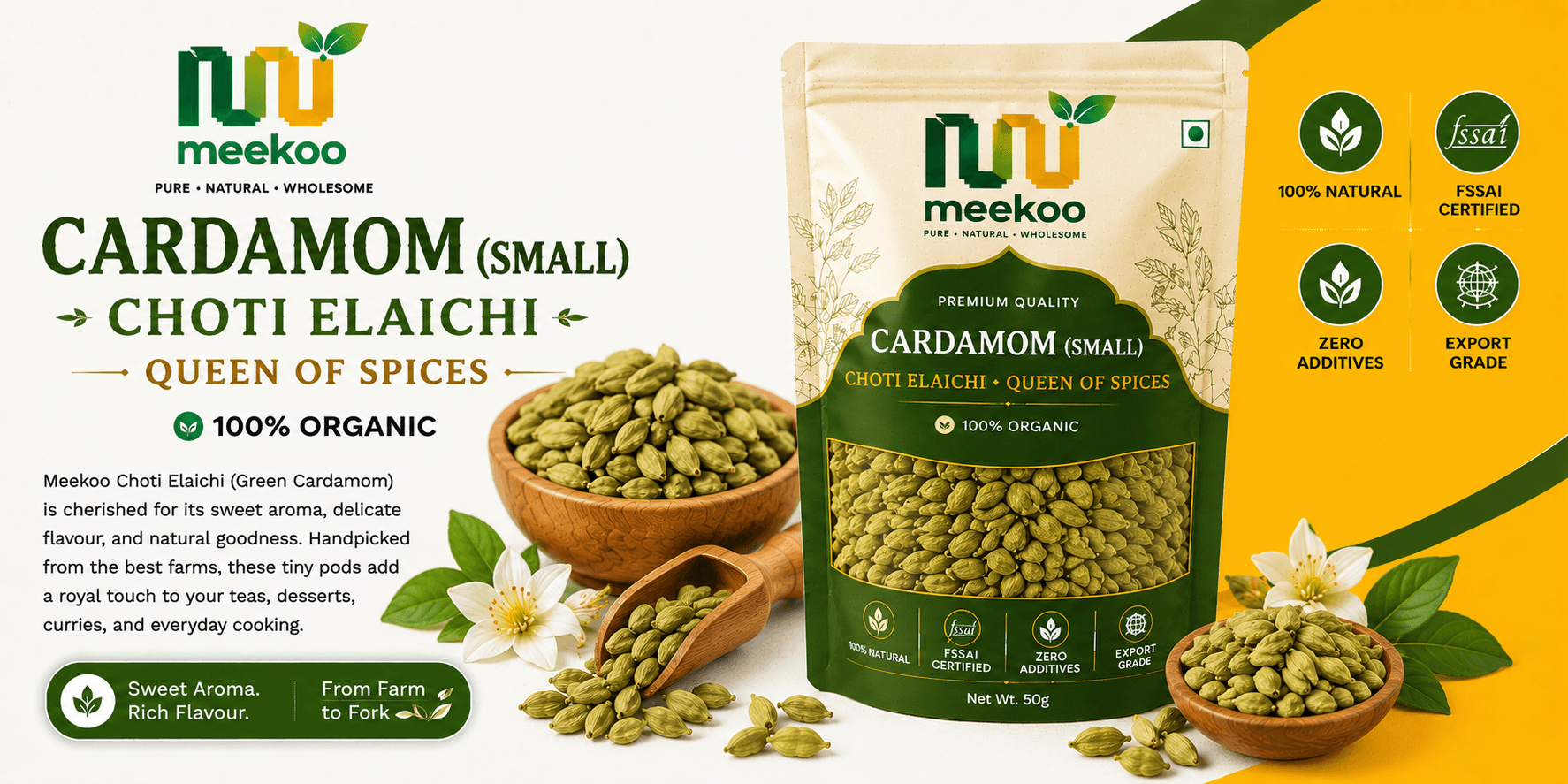 Cardamom (Small) (Choti Elaichi · Queen of Spices) — Meekoo organic