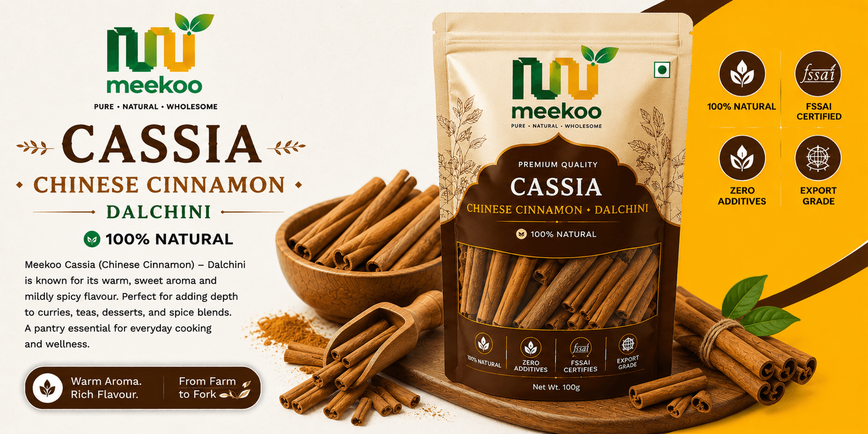 Cassia (Chinese Cinnamon · Dalchini) — Meekoo organic