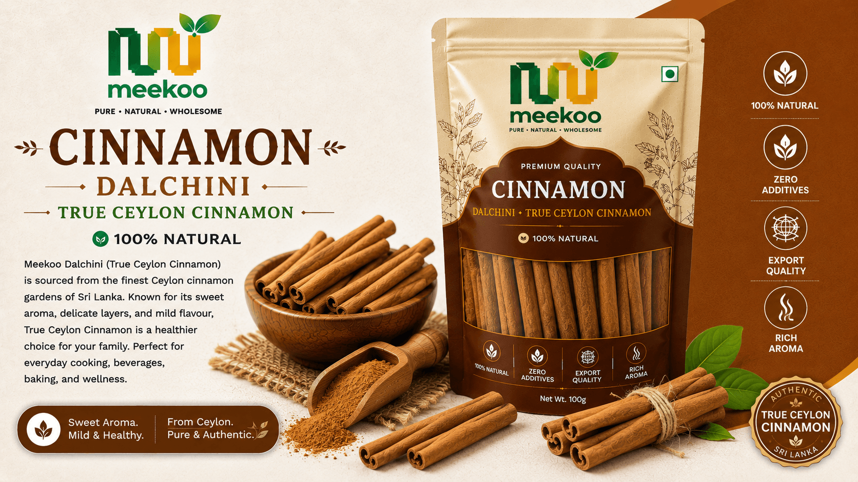 Cinnamon (Dalchini · True Ceylon Cinnamon) — Meekoo organic