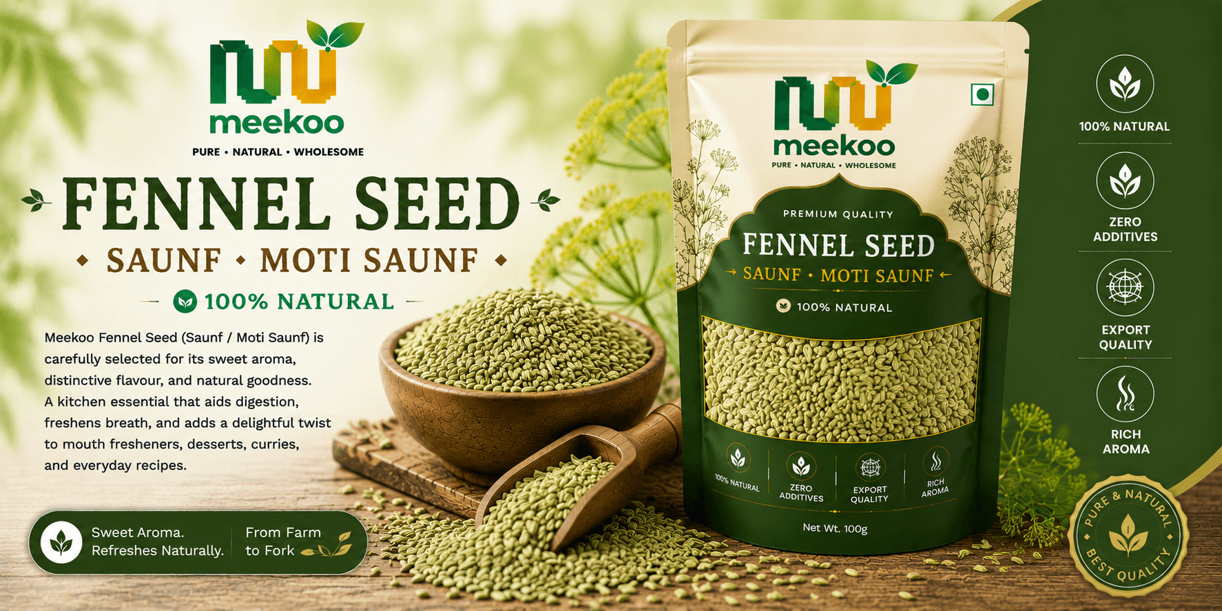 Fennel Seed (Saunf · Moti Saunf) — Meekoo organic
