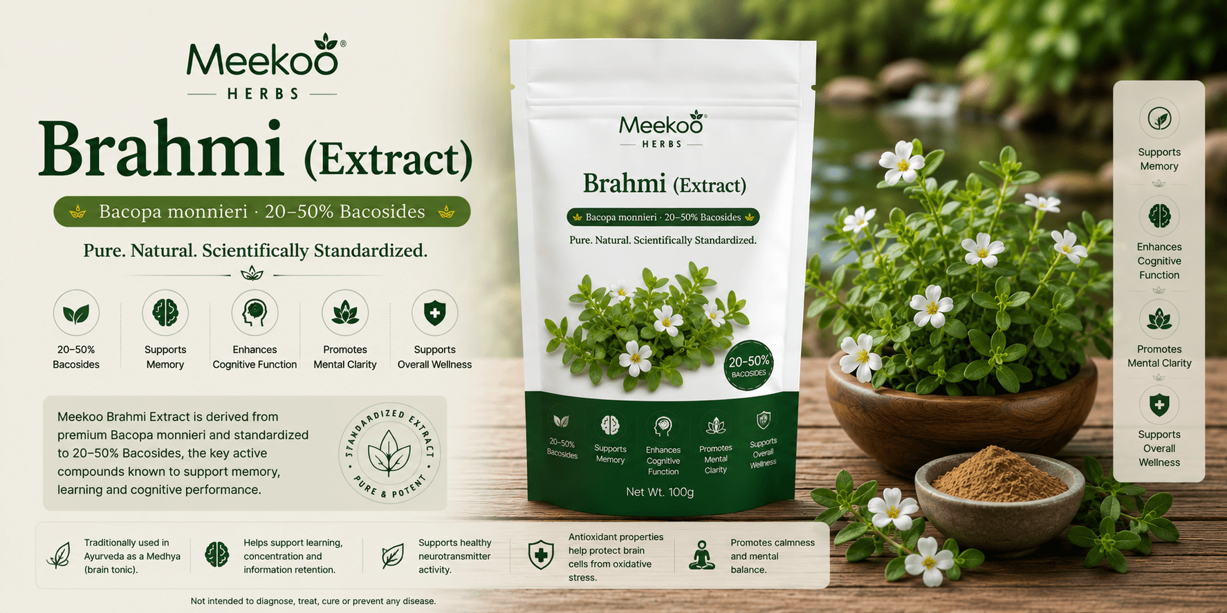 Brahmi (Extract) (Bacopa monnieri · 20–50% Bacosides) — Meekoo organic