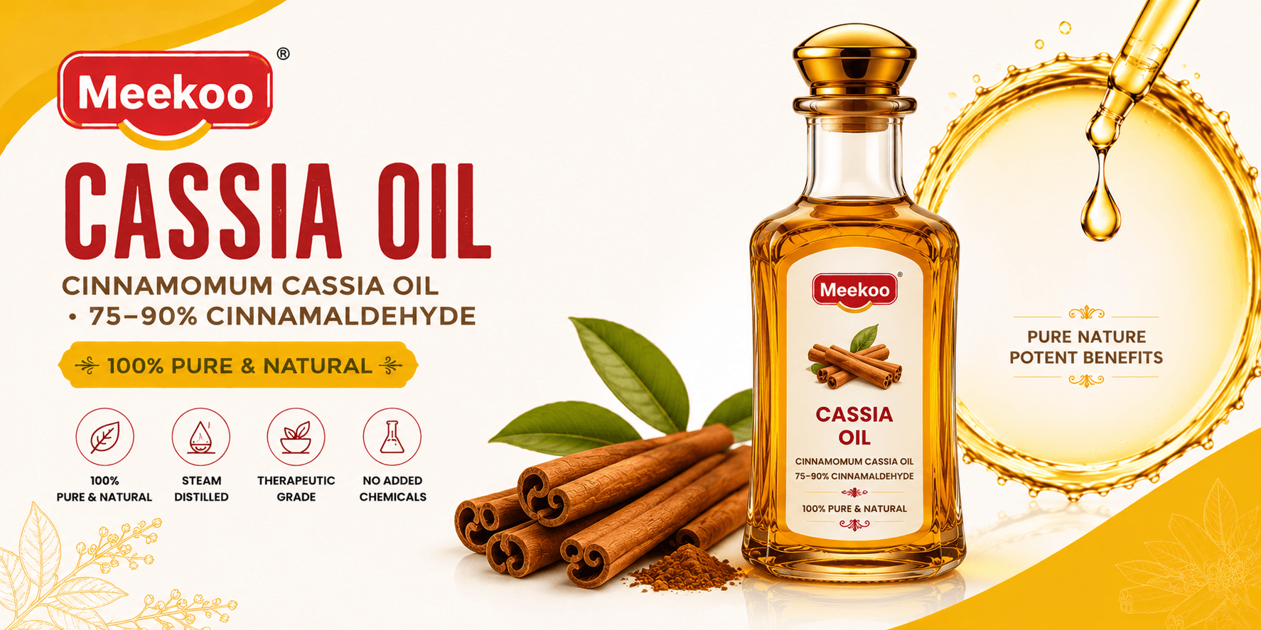 Cassia Oil (Cinnamomum cassia Oil · 75–90% Cinnamaldehyde) — Meekoo organic