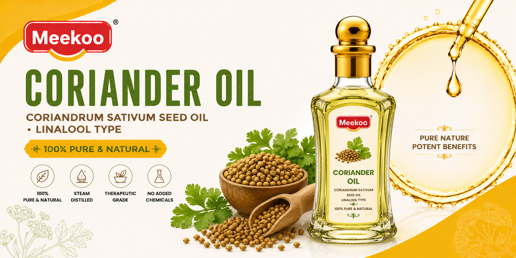 Coriander Oil (Coriandrum sativum Seed Oil · Linalool Type) — Meekoo organic