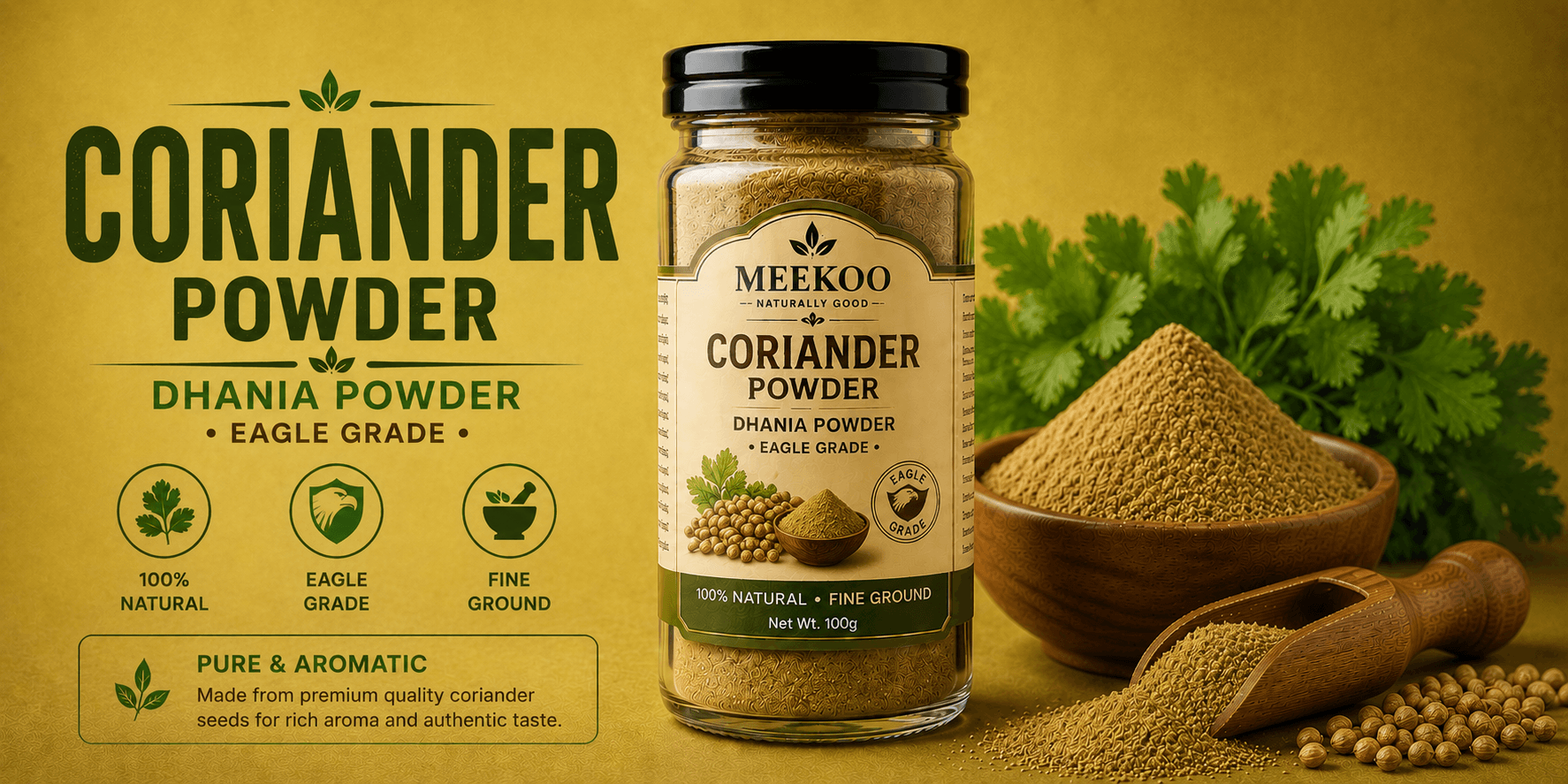 Coriander Powder (Dhania Powder · Eagle Grade) — Meekoo organic