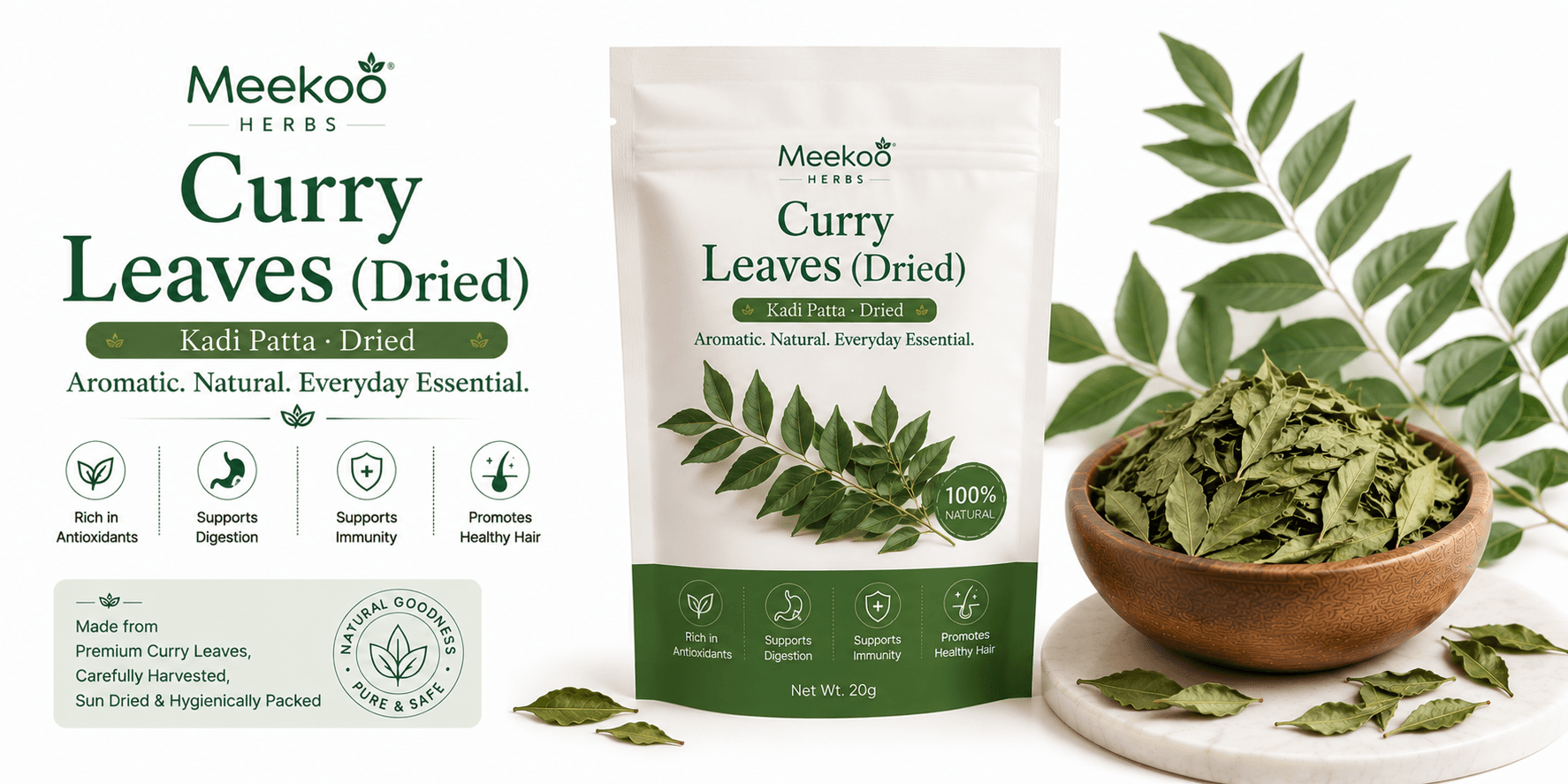 Curry Leaves (Dried) (Kadi Patta · Dried) — Meekoo organic