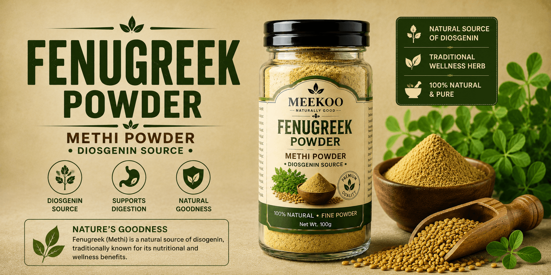Fenugreek Powder (Methi Powder · Diosgenin Source) — Meekoo organic
