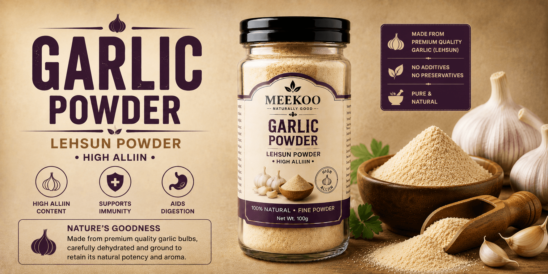 Garlic Powder (Lehsun Powder · High Alliin) — Meekoo organic
