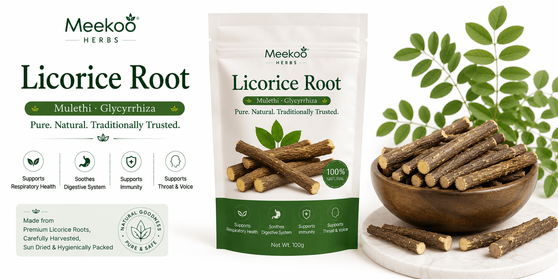 Licorice Root (Mulethi · Glycyrrhiza) — Meekoo organic