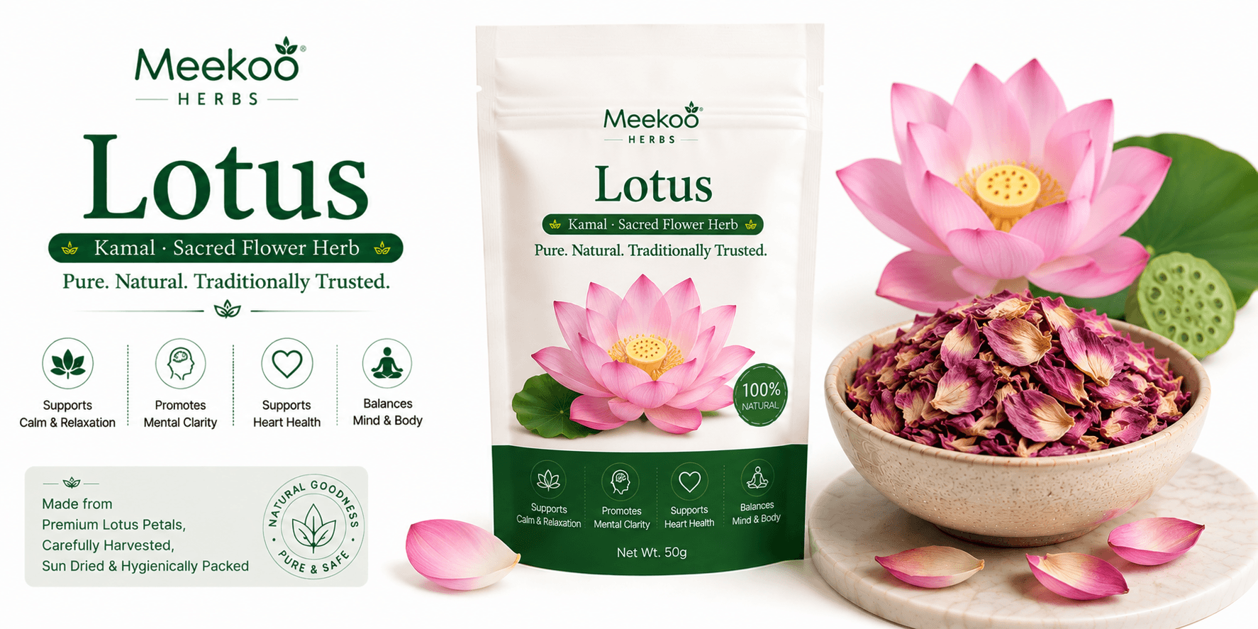 Lotus (Kamal · Sacred Flower Herb) — Meekoo organic