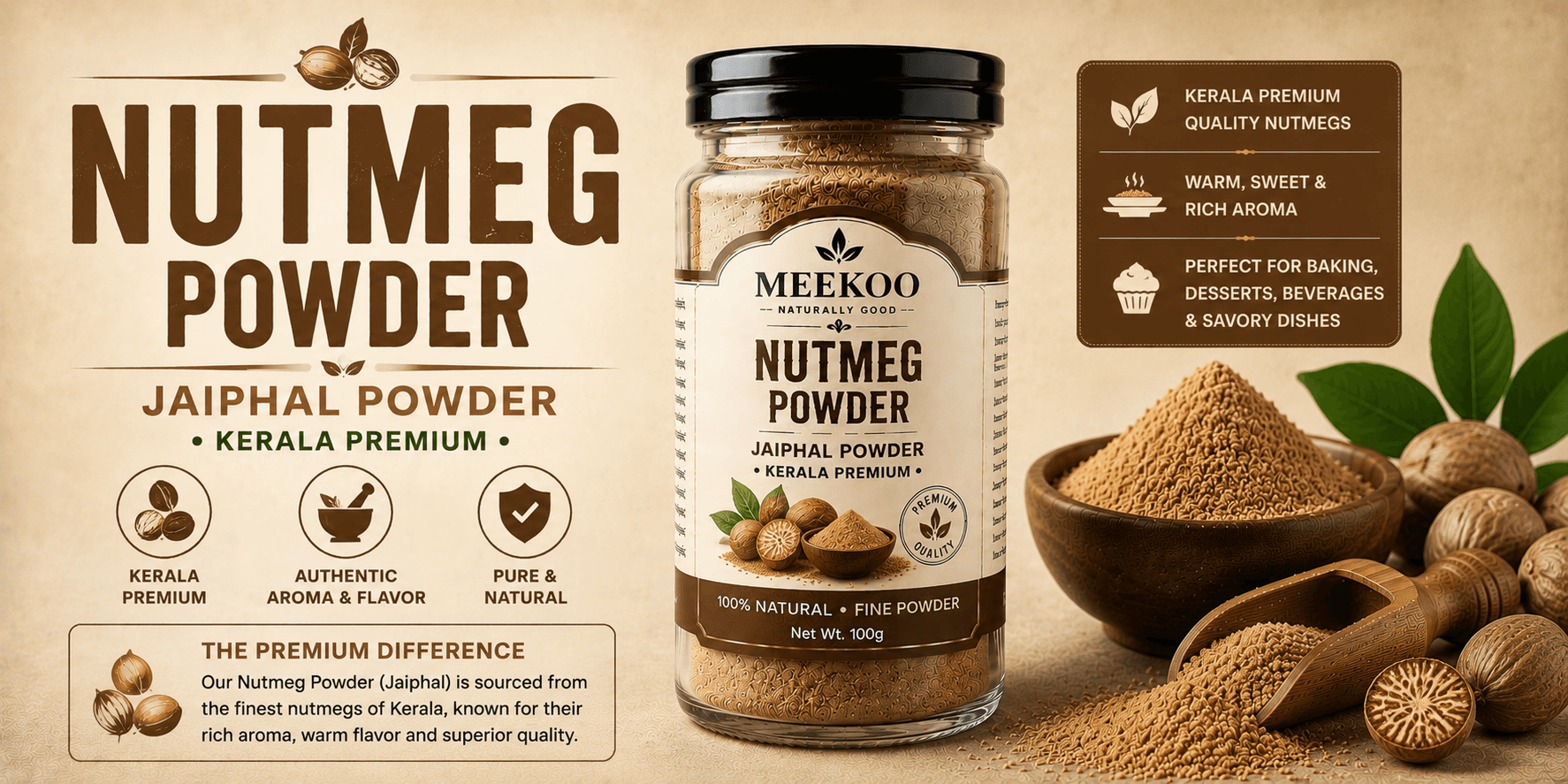 Nutmeg Powder (Jaiphal Powder · Kerala Premium) — Meekoo organic