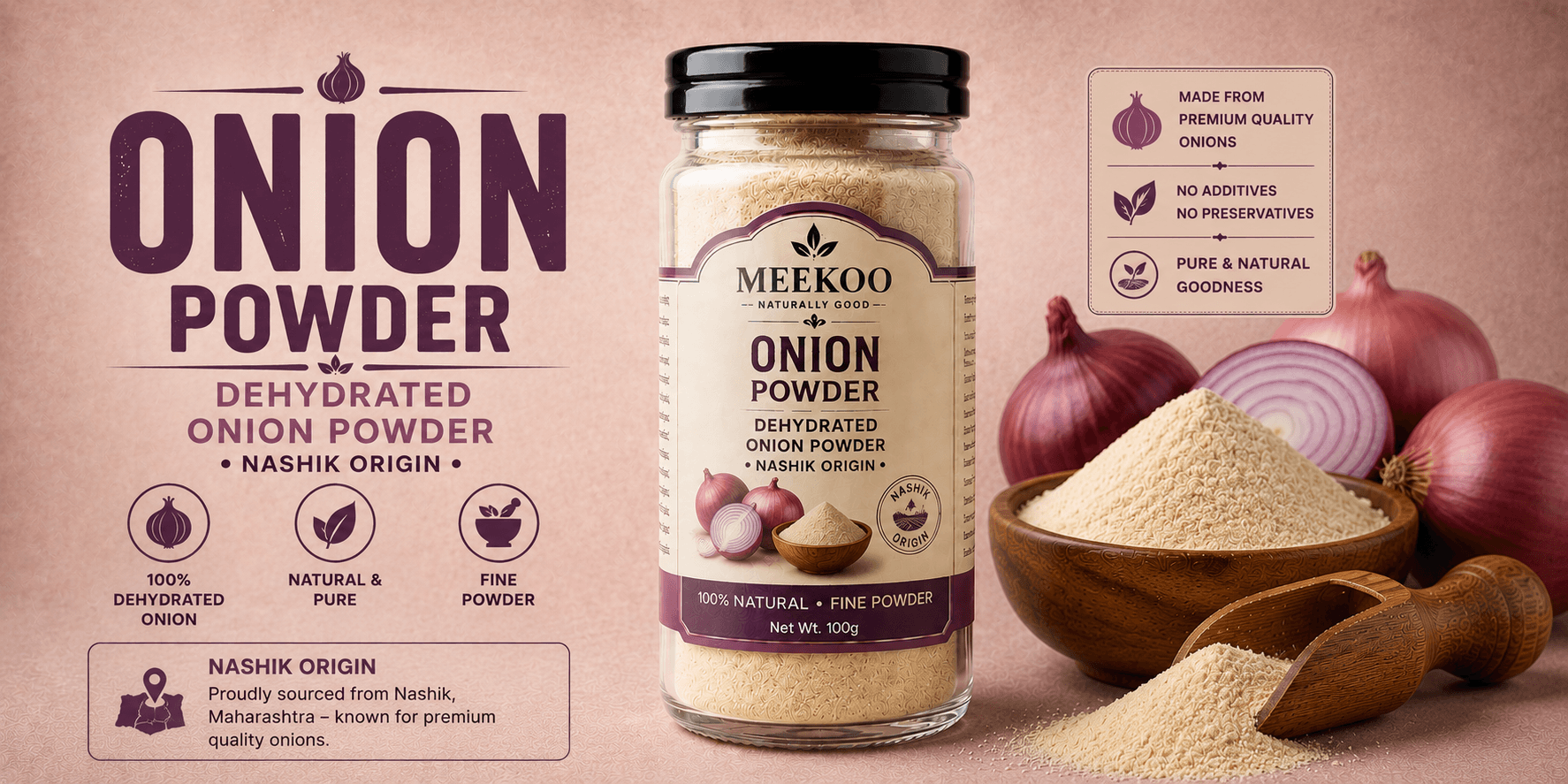 Onion Powder (Dehydrated Onion Powder · Nashik Origin) — Meekoo organic