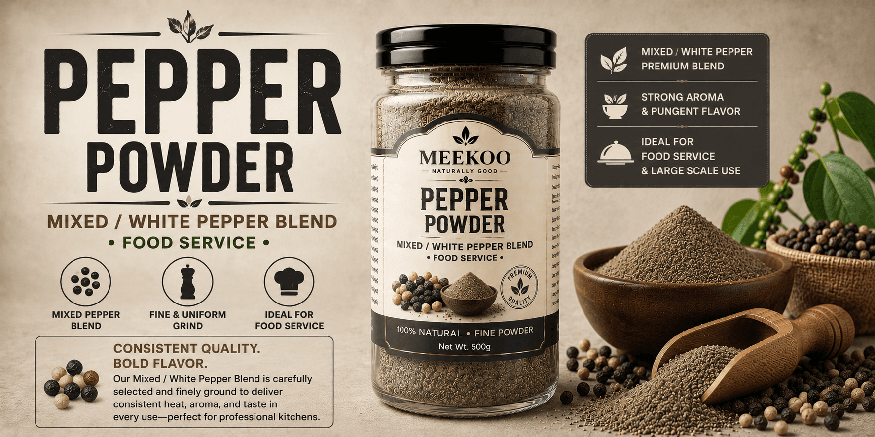 Pepper Powder (Mixed / White Pepper Blend · Food Service) — Meekoo organic