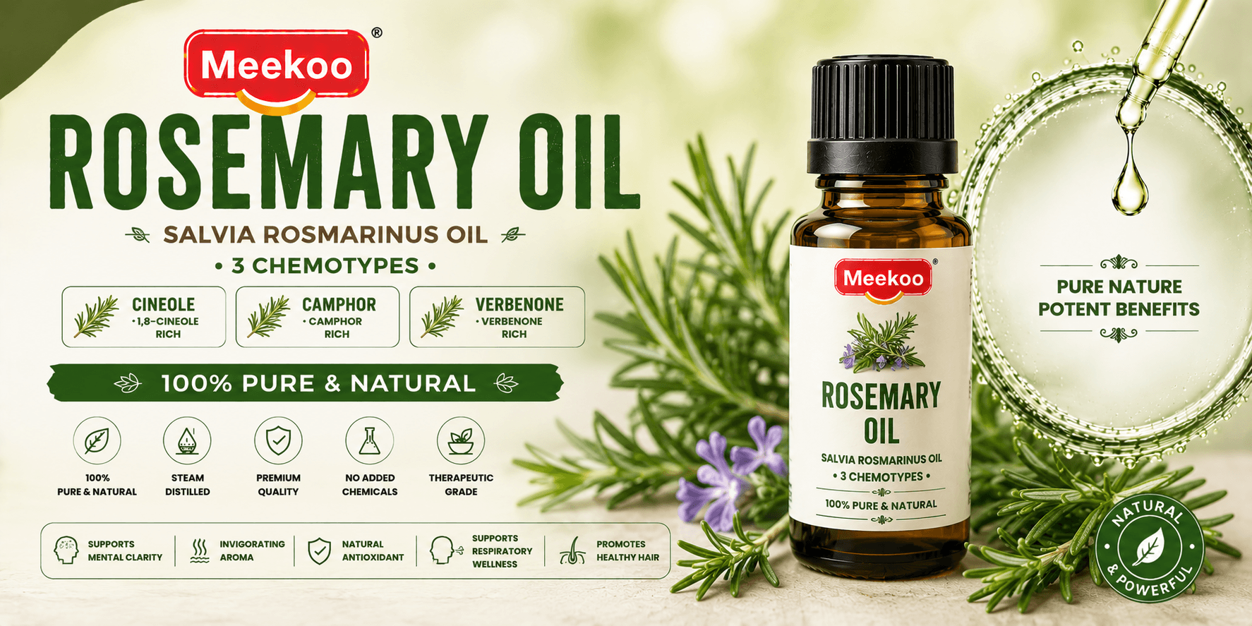 Rosemary Oil (Salvia rosmarinus Oil · 3 Chemotypes) — Meekoo organic