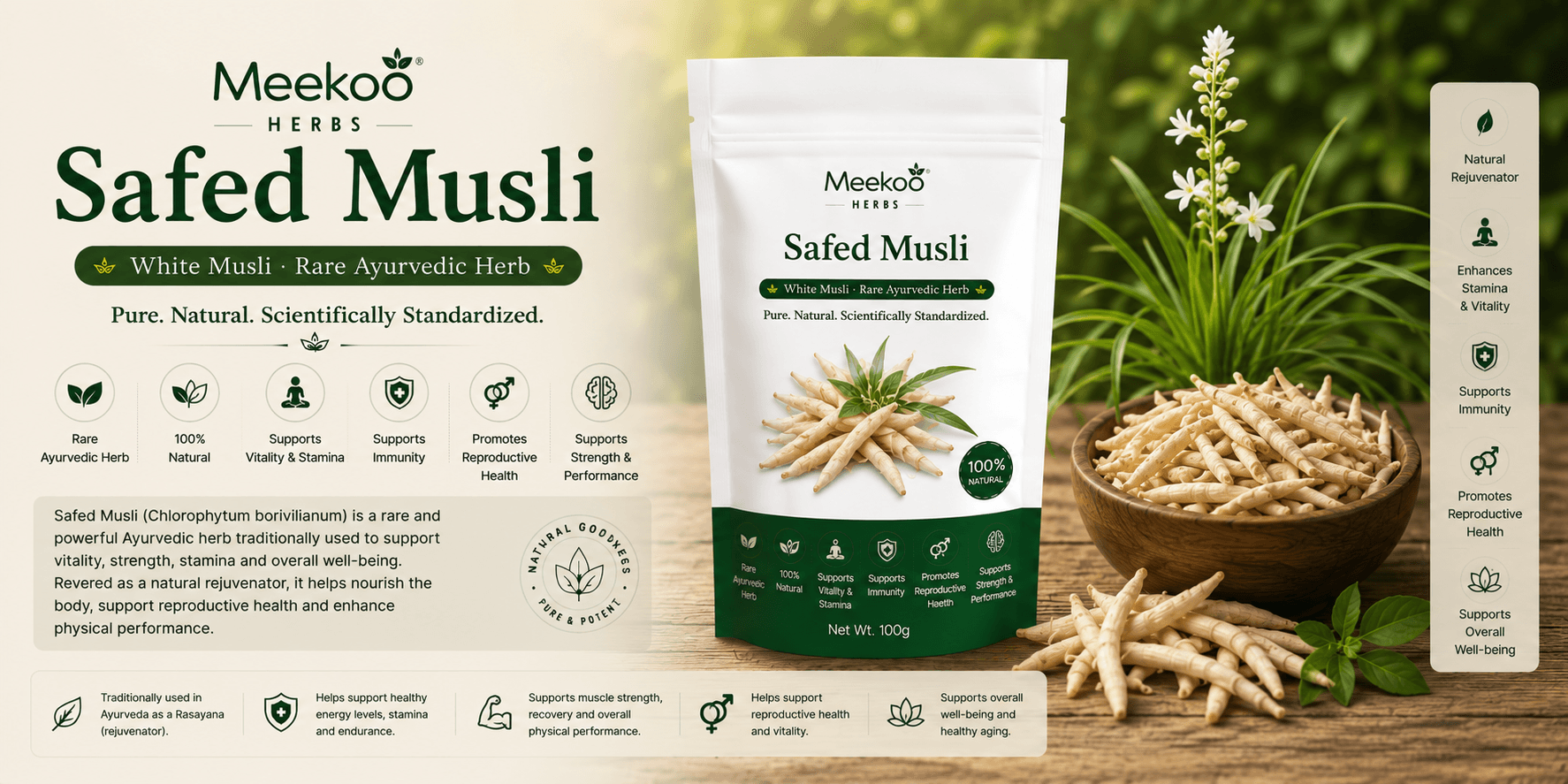 Safed Musli (White Musli · Rare Ayurvedic Herb) — Meekoo organic