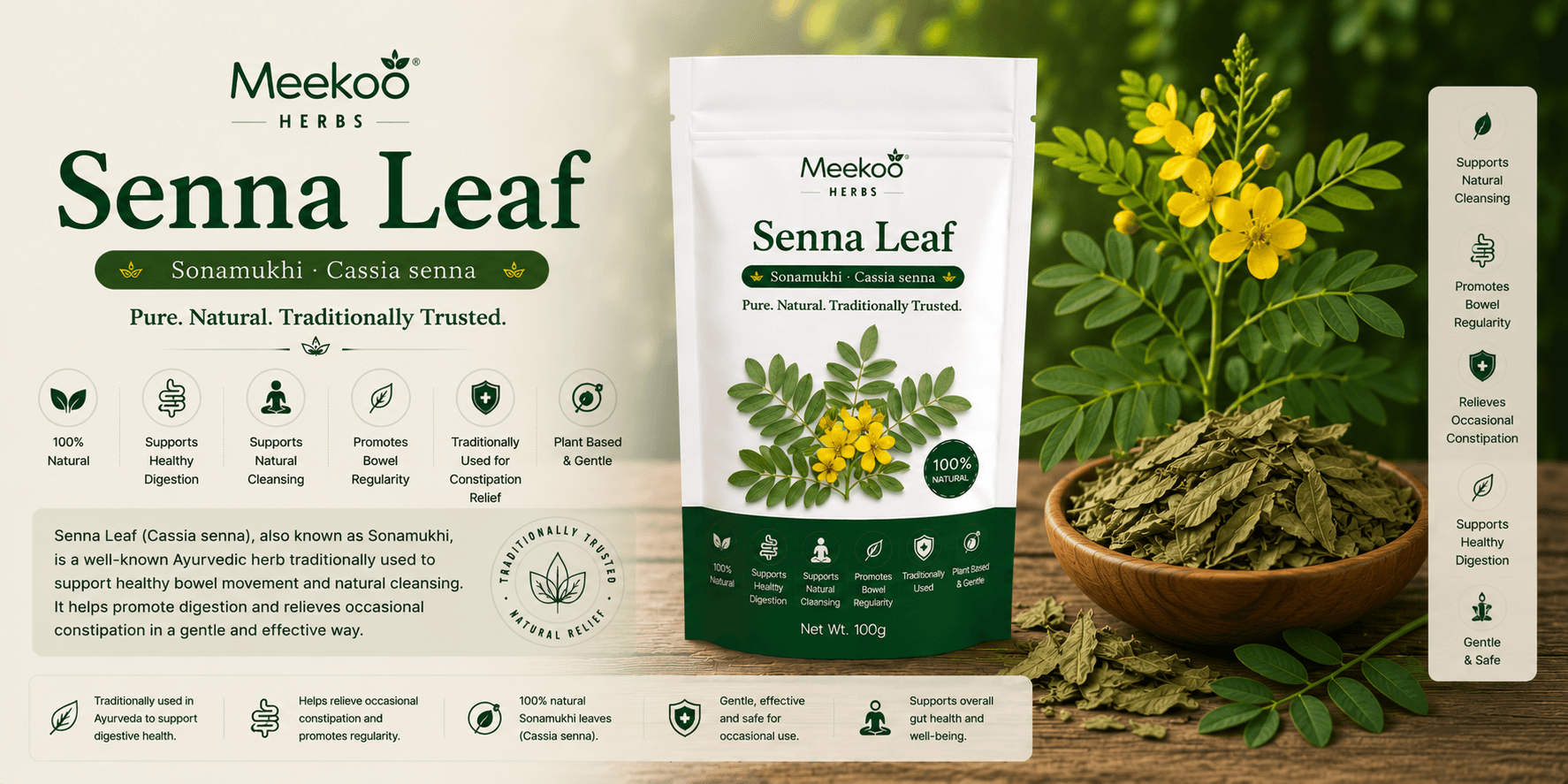 Senna Leaf (Sonamukhi · Cassia senna) — Meekoo organic