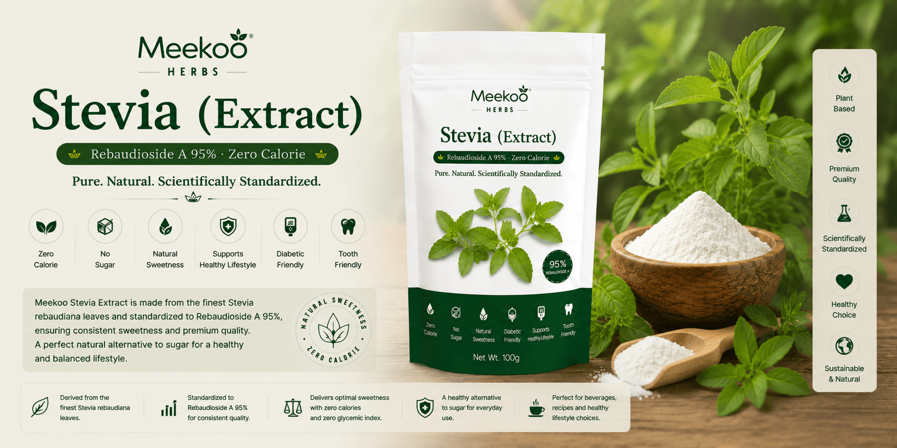 Stevia (Extract) (Rebaudioside A 95% · Zero Calorie) — Meekoo organic