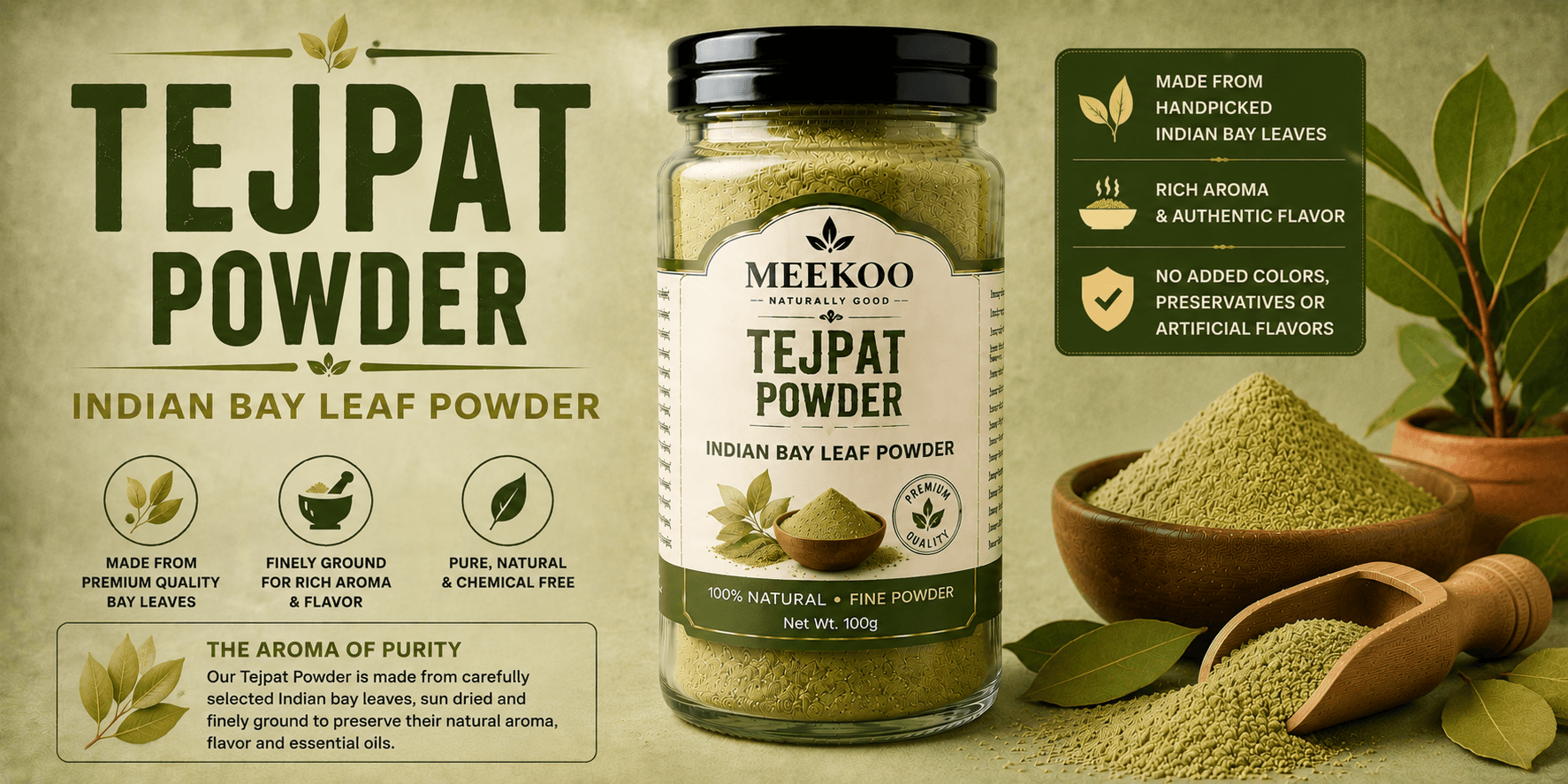 Tejpat Powder (Indian Bay Leaf Powder) — Meekoo organic