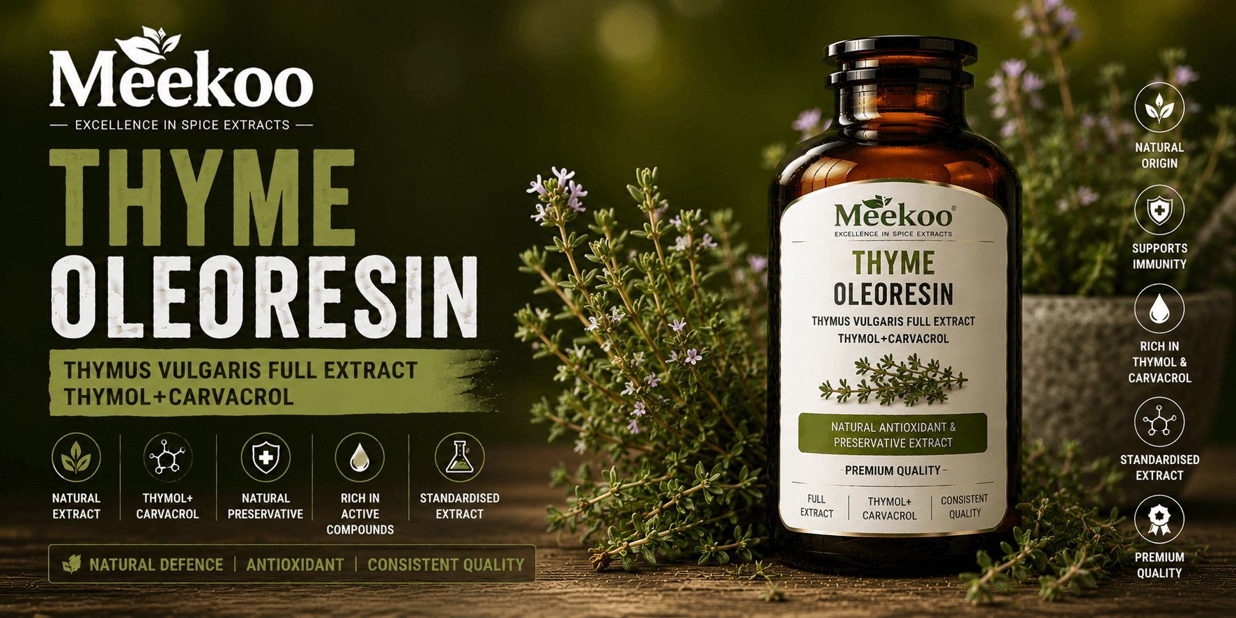 Thyme Oleoresin (Thymus vulgaris Full Extract · Thymol+Carvacrol) — Meekoo organic