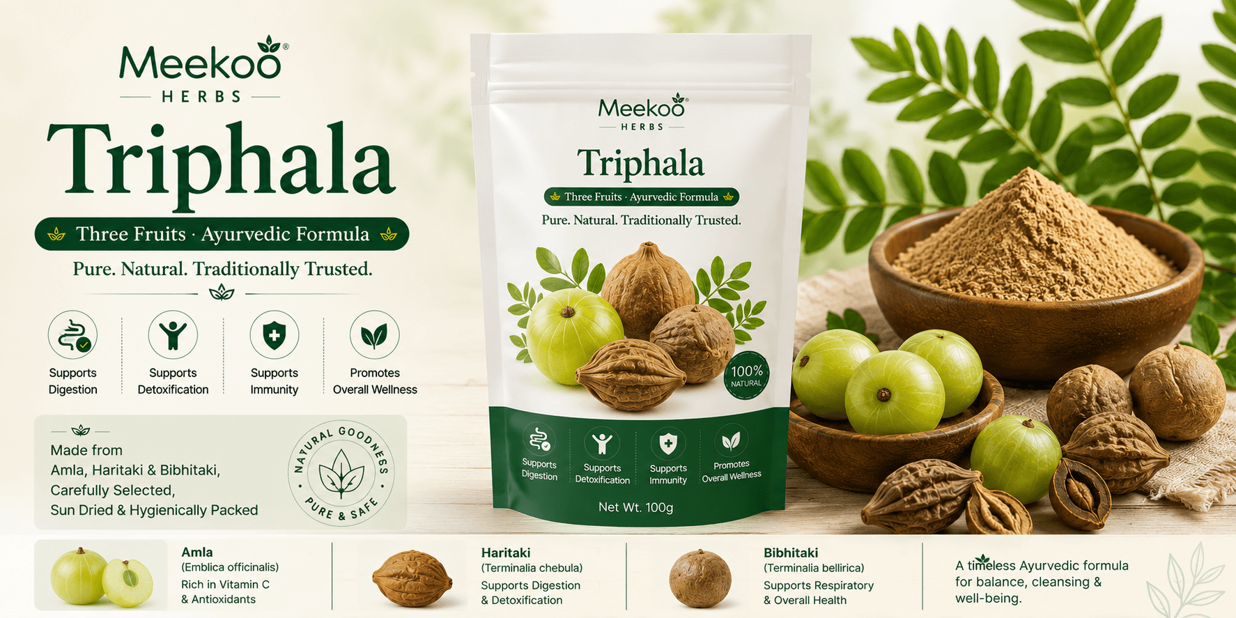 Triphala (Three Fruits · Ayurvedic Formula) — Meekoo organic