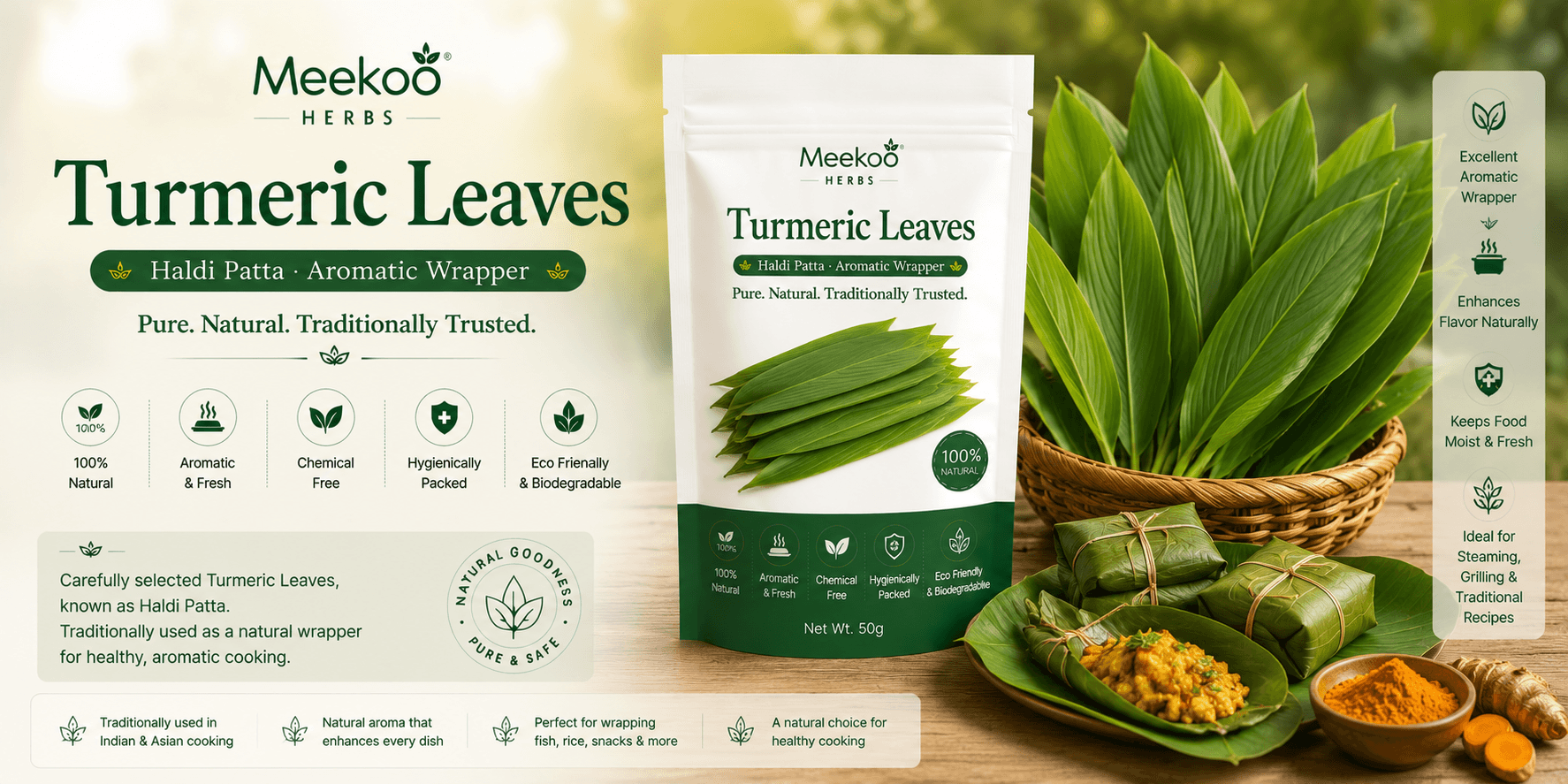Turmeric Leaves (Haldi Patta · Aromatic Wrapper) — Meekoo organic