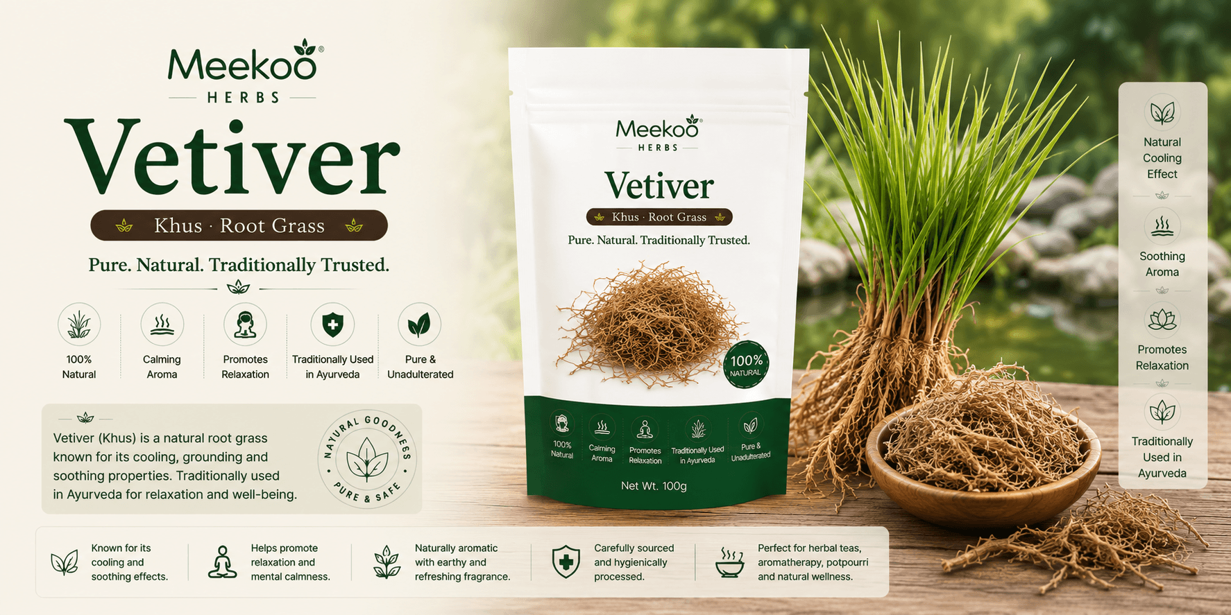 Vetiver (Khus · Root Grass) — Meekoo organic