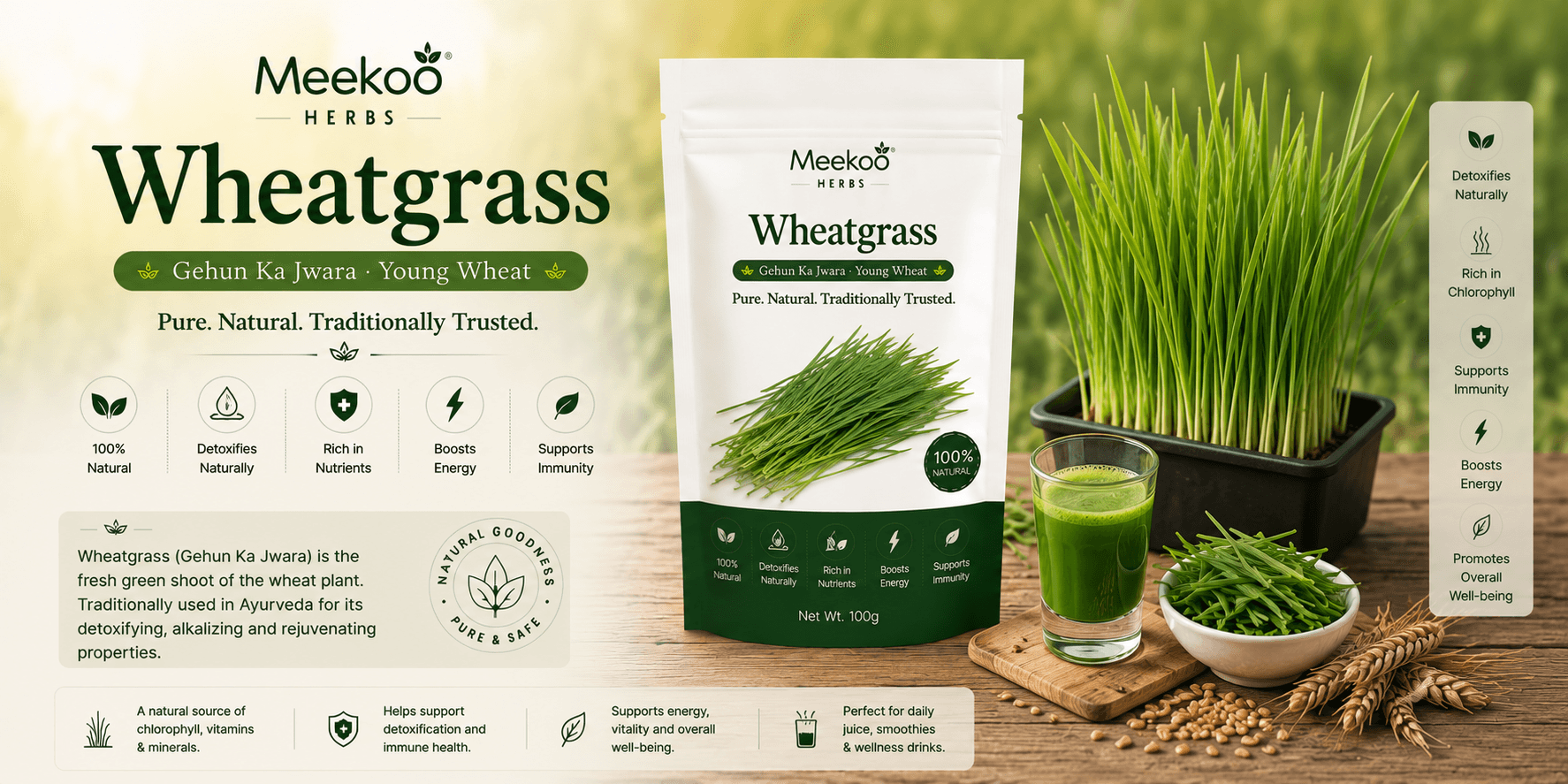 Wheatgrass (Gehun Ka Jwara · Young Wheat) — Meekoo organic