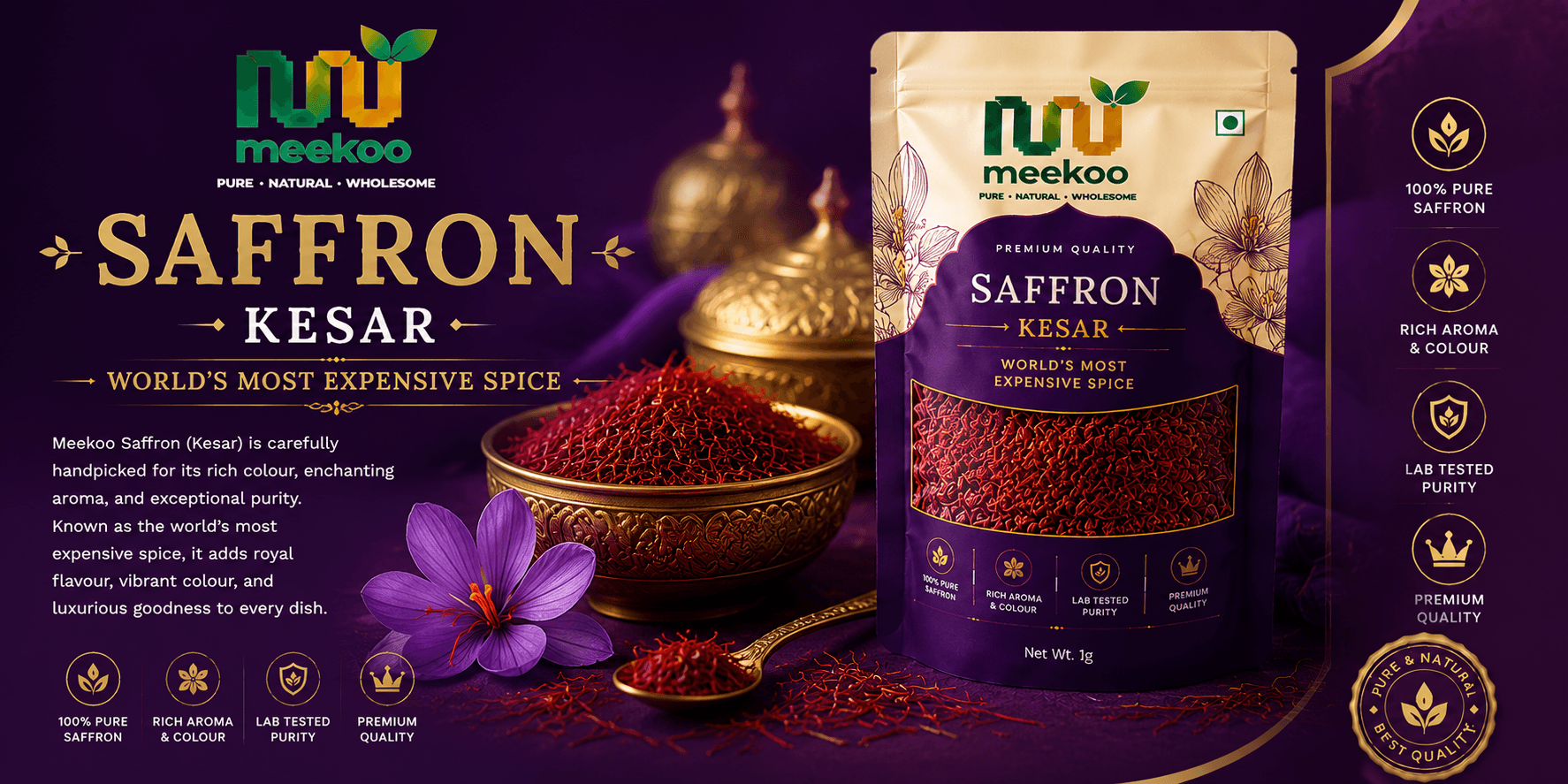Saffron (Kesar · World's Most Expensive Spice) — Meekoo organic