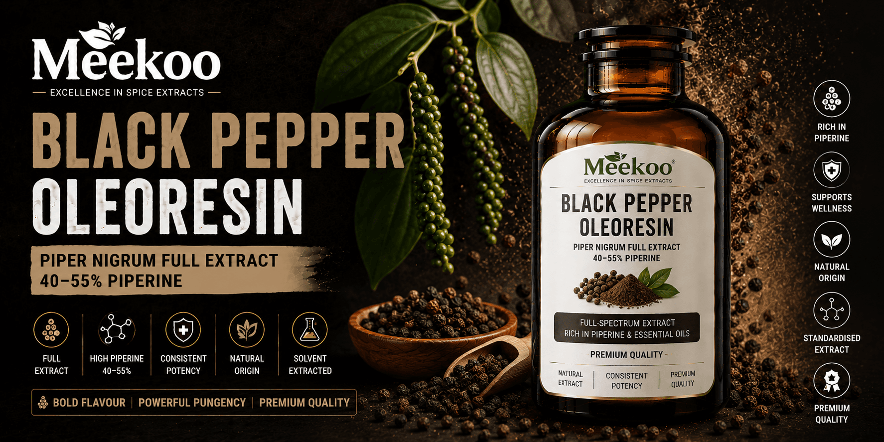 Black Pepper Oleoresin (Piper nigrum Full Extract · 40–55% Piperine) — Meekoo organic
